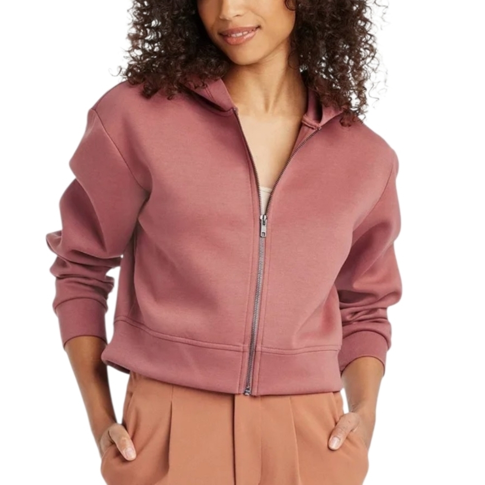 A new day mauve pink double knit zip front hoodie jacket xxl
